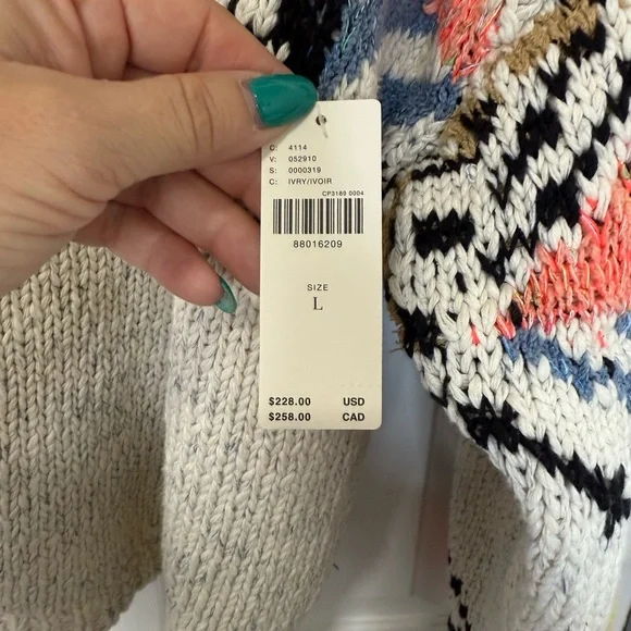 Pilcro Cream Multicolor Patterned Cotton Cardigan with collar cropped NWT Sz L - Picture 5 of 12